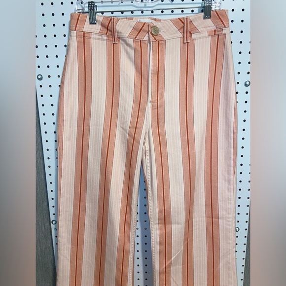 PAIGE Orange and Cream Striped Flare Jeans - Picture 6 of 11